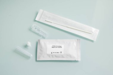 Covid 19 antigen rapid test set. Medical care concept