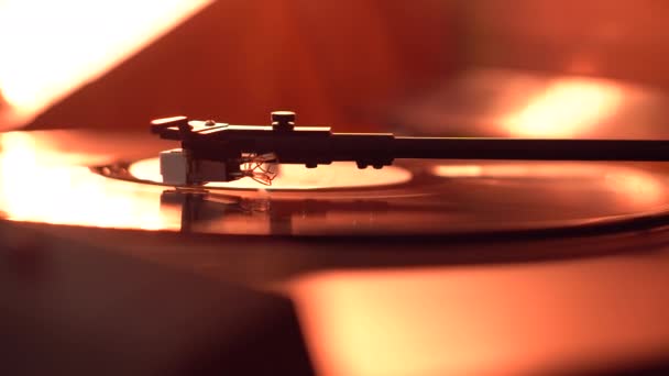 Closeup View Tonearm Turntable Playing Vinyl Record Entertainment Music Trends — Stock Video