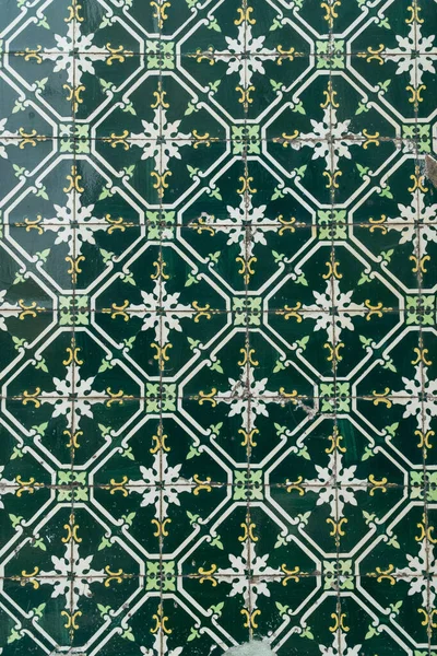 Traditionella Portugisiska Kakel Azulejo Med Enkel Grön Symmetrisk Prydnad Portugisisk — Stockfoto