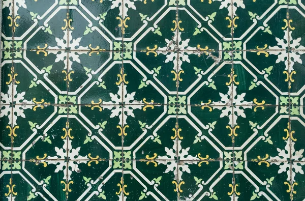 Traditionella Portugisiska Kakel Azulejo Med Enkel Grön Symmetrisk Prydnad Portugisisk — Stockfoto