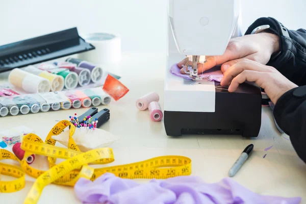 Sewing process on a manufacture — Stock Photo, Image