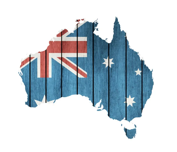 Australische Landkarte mit hölzerner Flagge — Stockvektor