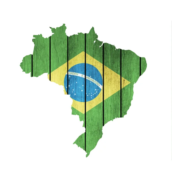 Brazilian Map With Wooden Flag — Stock Vector