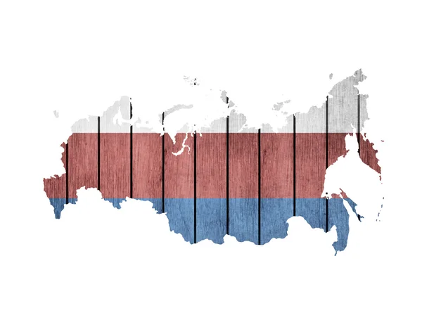 Carte russe avec drapeau en bois — Image vectorielle