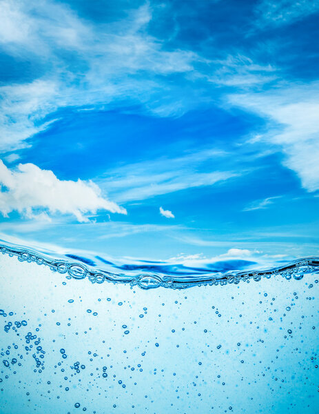 Close up water on a background of blue sky