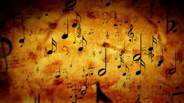 Fondo animado con notas musicales, Notas musicales que fluyen, corriente voladora — Vídeos de Stock