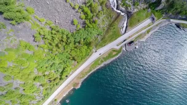 挪威的空中录像路。挪威美丽的自然 — 图库视频影像