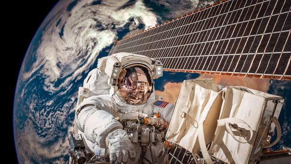 International Space Station and astronaut.