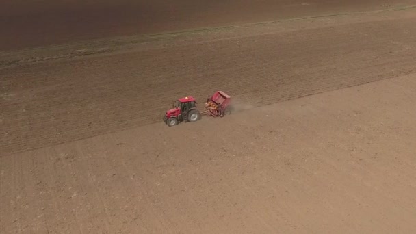 Tractor en el campo de cosecha — Vídeo de stock