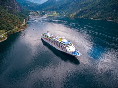 Geiranger fiyort, Norveç hava fotoğrafçılığı.