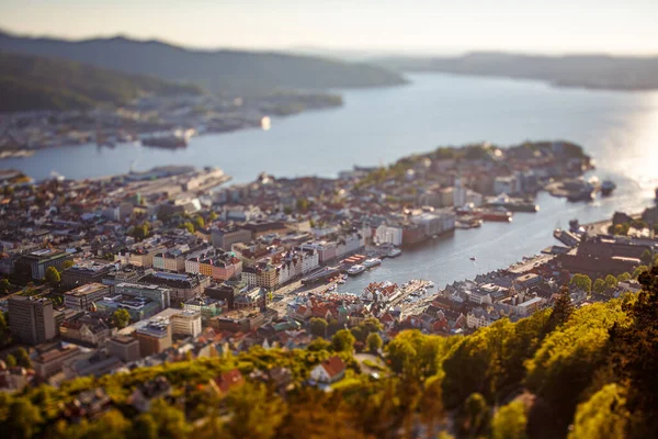 Vista Sobre Bergen Noruega Lente Mudança Inclinação Bergen Município Noruega — Fotografia de Stock