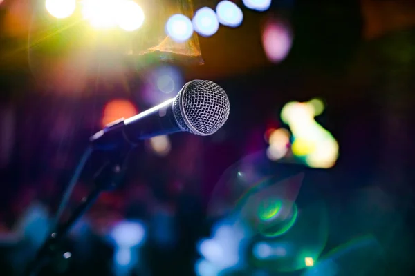 Public Performance Stage Microphone Stage Background Auditorium Shallow Depth Field — Stock Photo, Image