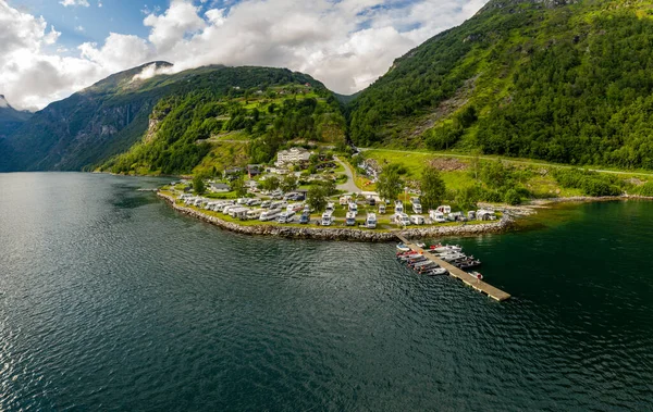 Vacker Natur Norge Naturlandskap Flygfoto Över Campingen För Att Koppla — Stockfoto
