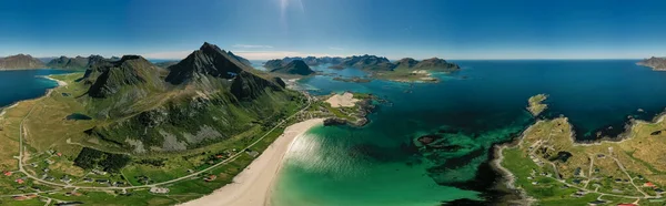 파노라마 로포텐 Panorama Beach Lofoten Islands 노르웨이 과봉우리 풍경으로 알려져 — 스톡 사진