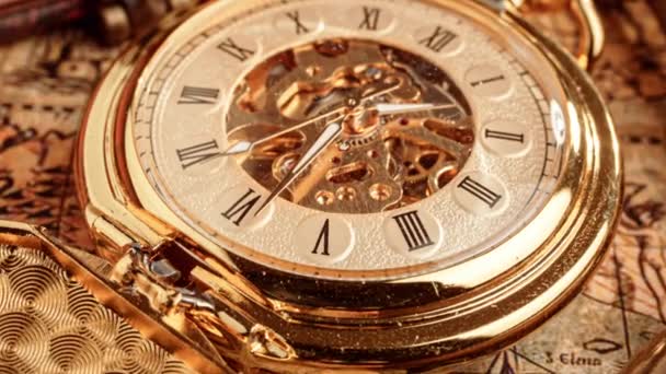 Klasyczny Zegarek Kieszonkowy Vintage Tło Koncepcja Historii Czasu — Wideo stockowe