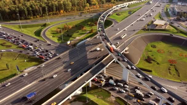 Widok Lotu Ptaka Skrzyżowanie Autostrad Moskwie — Wideo stockowe