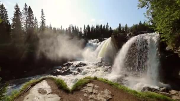 Ristafallet Waterval Het Westelijke Deel Van Jamtland Een Van Mooiste — Stockvideo