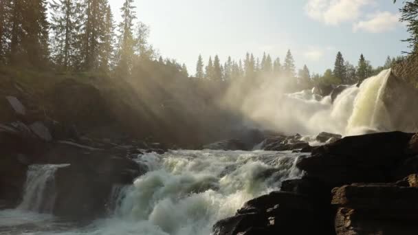 Cachoeira Ristafallet Parte Ocidental Jamtland Listada Como Uma Das Mais — Vídeo de Stock