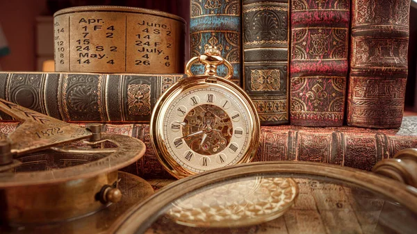 Vintage Pocket Watch Vintage Background Concept Time History — Stock Photo, Image