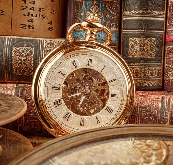 Vintage Pocket Watch Vintage Background Concept Time History — Stock Photo, Image