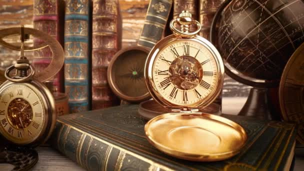 Vintage Antique Pocket Watch Vintage Grunge Still Life — Stock Video