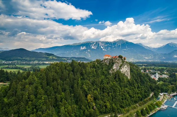 Slovenien Flygfoto Resort Lake Bled Flygfoto Från Fpv Slovenien Vacker — Stockfoto