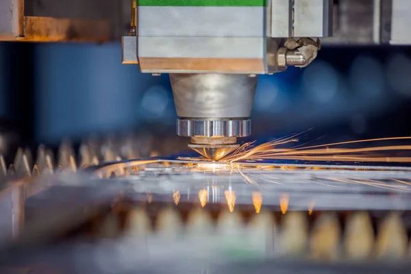 Cnc Laser Skärning Metall Modern Industriteknik Making Industrial Detaljer Laseroptiken — Stockfoto