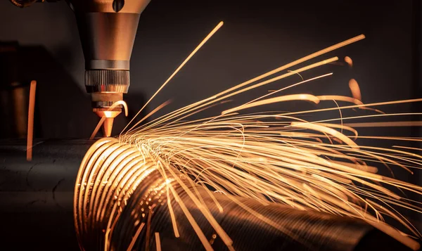 Cnc Laserschneiden Von Metall Moderne Industrietechnologie Herstellung Industrieller Details Die Stockfoto
