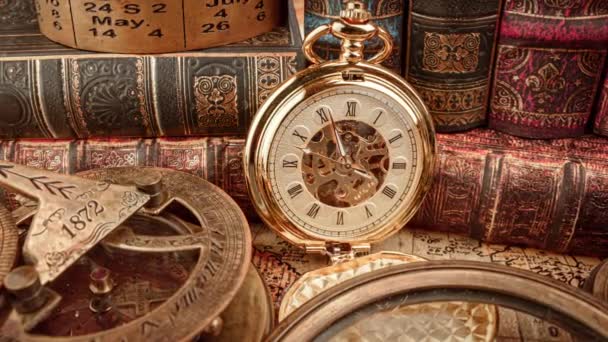 Orologio Tasca Vintage Concetto Storia Del Tempo — Video Stock