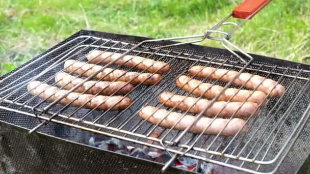 Bratwurst sausages cooking — Stock Video