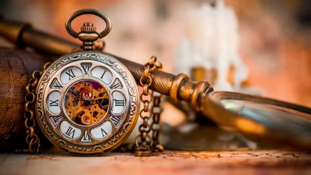 Vintage Antique orologio da tasca . — Video Stock