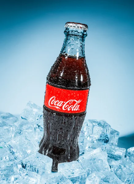 Láhev coca-cola na ledě. — Stock fotografie