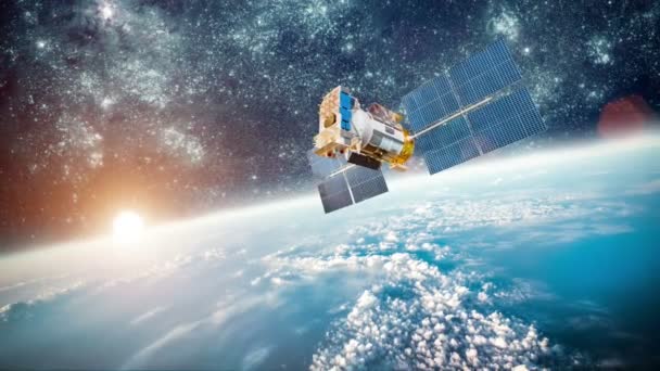 Ruimtesatelliet draait om de aarde. Elementen van deze afbeelding geleverd door NASA. — Stockvideo