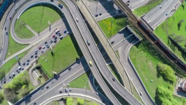 Aerial view of a freeway intersection — Stock Video