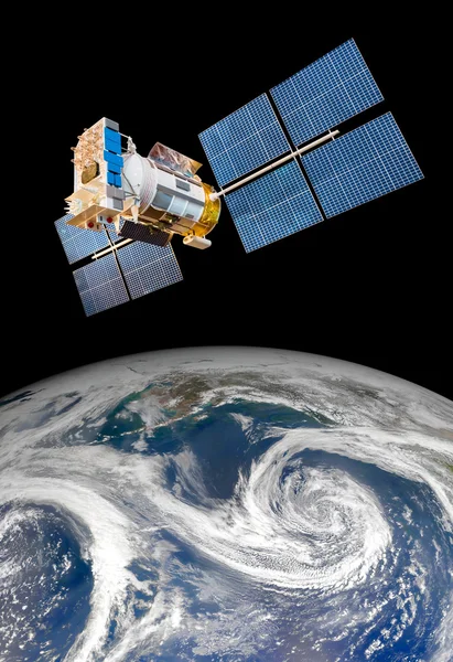 Space satellite over the planet earth — Stock Photo, Image