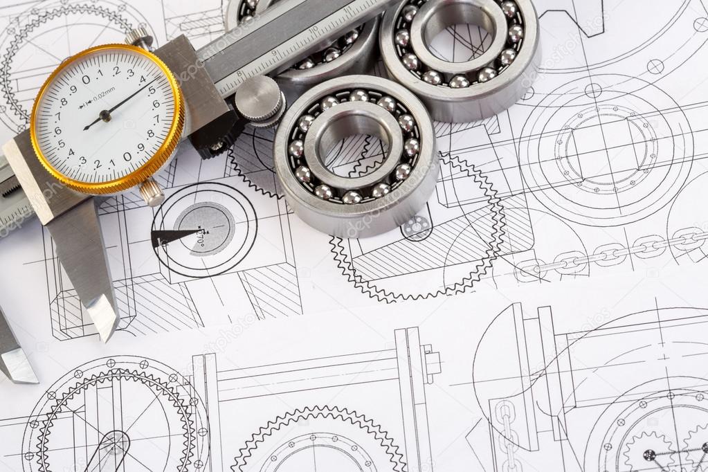 Ball bearings on technical drawing