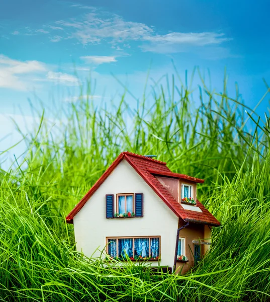 Huis op het groene gras — Stockfoto