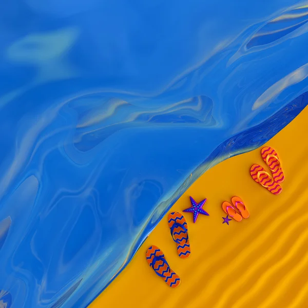 Zapatillas chanclas en la playa con estrellas de mar —  Fotos de Stock