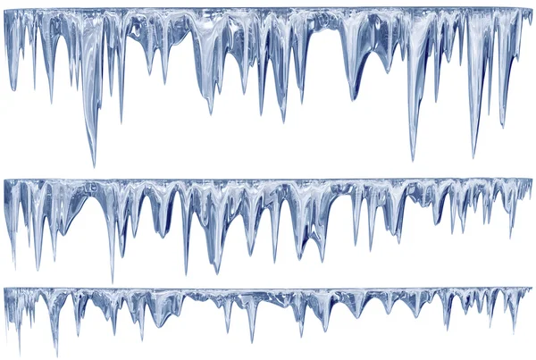 Reihe von auftauenden Eiszapfen in einem blauen Farbton — Stockfoto