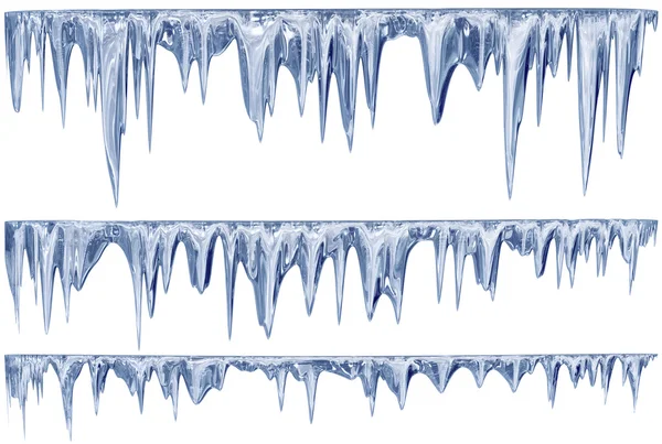 Conjunto de pendurado descongelamento icicles de uma sombra azul Fotografia De Stock