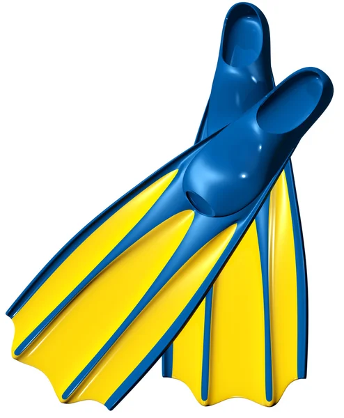 Swim fins with blue rubber and yellow plastic — Stock Photo, Image