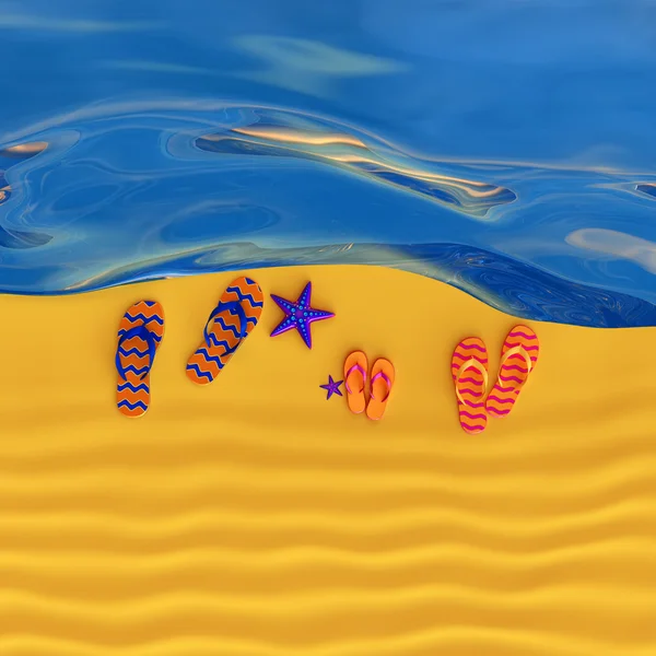 Shoes flip-flops on the beach with starfish — Stock Photo, Image