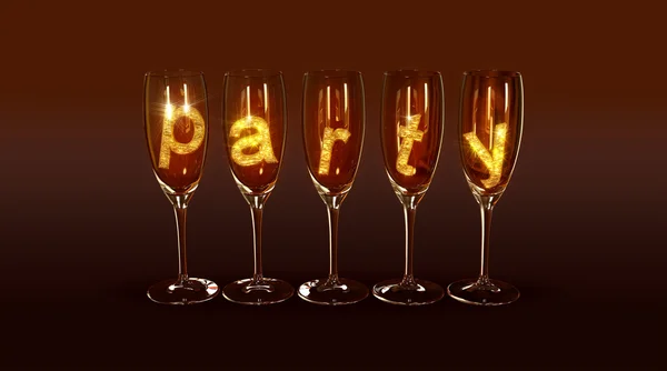 A few glasses with the text "party" — Stock Photo, Image