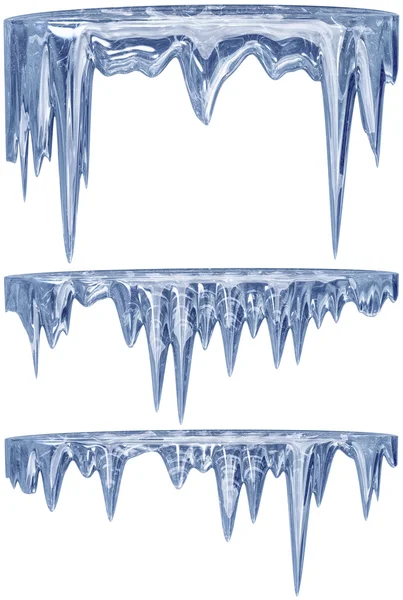 Conjunto de pendurado descongelamento icicles de uma sombra azul Fotografias De Stock Royalty-Free