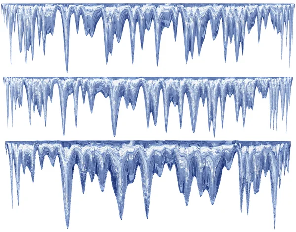 Conjunto de pendurado descongelamento icicles de uma sombra azul — Fotografia de Stock