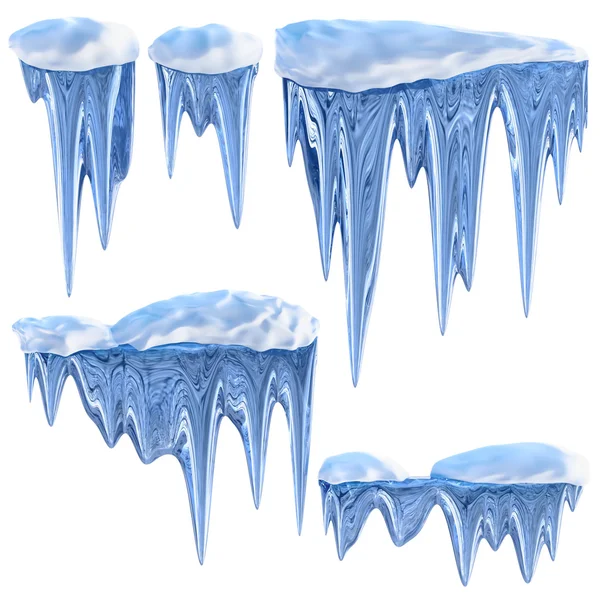 Set of hanging thawing icicles of a blue shade — Stock Photo, Image