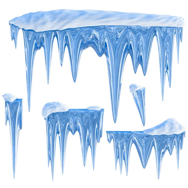 Serie di ghiaccioli di scongelamento pendenti di un'ombra azzurra Foto Stock Royalty Free