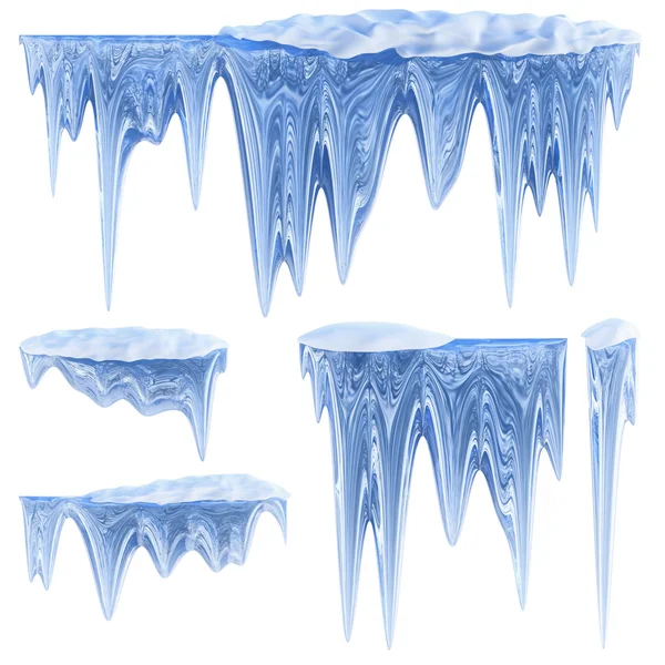 Conjunto de pendurado descongelamento icicles de uma sombra azul — Fotografia de Stock