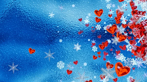 Corazones y copos de nieve como símbolo del amor romántico Fotos de stock libres de derechos