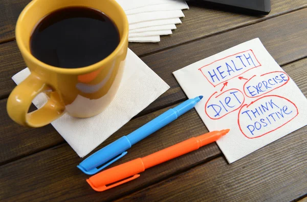 Salud analizar dieta ejercicio pensar positivo — Foto de Stock